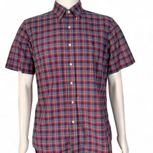 Polo Ralph Lauren Mens Large Custom Fit Plaid Short Sleeve Button Down Shirt Red
